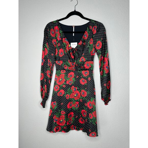 FREE PEOPLE Morning Light Retro Floral Printed Long Sleeve Mini Dress Size 2 - Picture 3 of 7